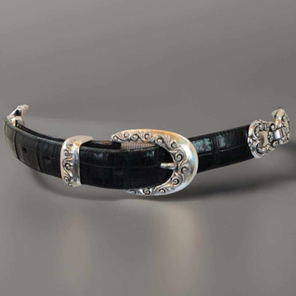 Vintage Brighton Black LEATHER w/Silver Hardware Buckle / Side Attachmen…